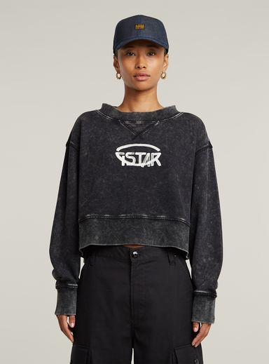 Overdyed Cropped Logo Loose Sweater